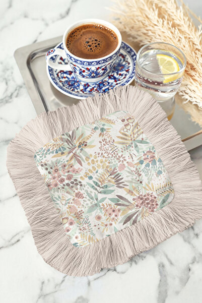 Evimde Bambaşka Șervețele de prezentare cu franjuri, cu model floral pastel -...