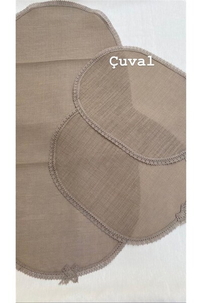 DUYGU KUMAŞ Kenarları Güpür Detaylı Üç Parça Oval Set Mint