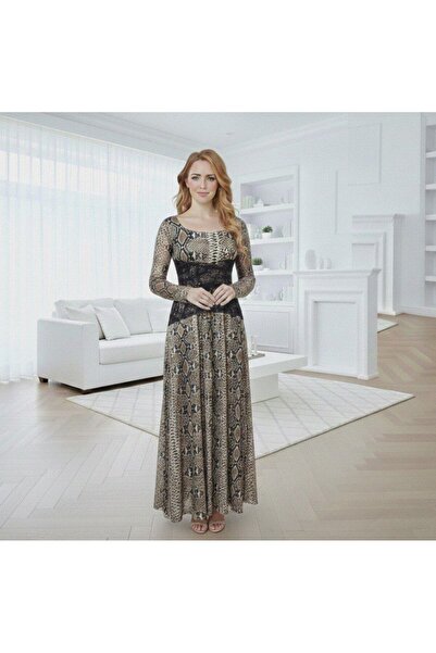 alqarat فستان "أنايا" بنقشة جلد الثعبان وتطريز دانتيل أنيق