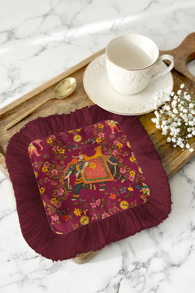 Evimde Bambaşka منديل تقديم بتصميم قصر هندي مزين بالشراشيب - منديل بوهيمي بلو...