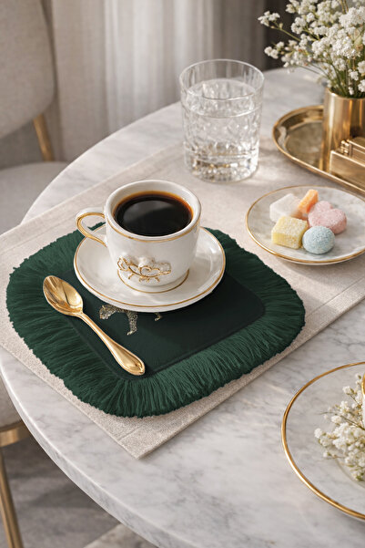 Evimde Bambaşka Șervețel de prezentare cu franjuri, brodat cu leopard, de lux...