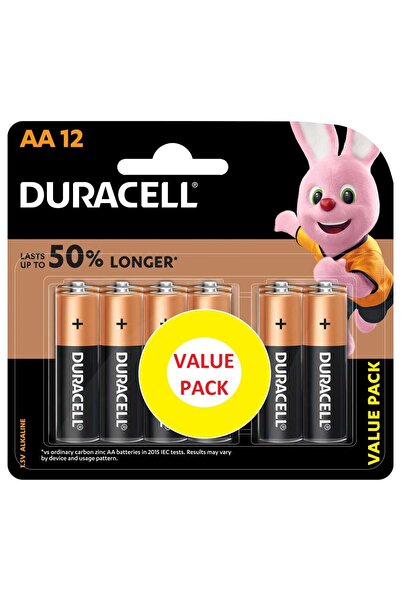 Duracell بطاريات قلوية من النوع AA، عبوة اقتصادية من 12 بطارية