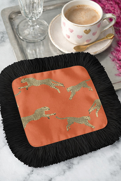 Evimde Bambaşka Луксозна салфетка с леопардов принт и ресни - салфетка с моти...