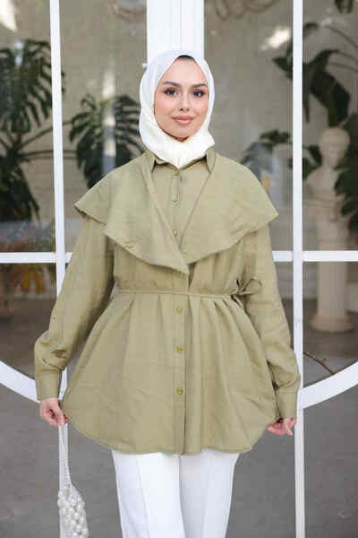 İmajButik Khaki Soft Textured Oversize Modal Shirt