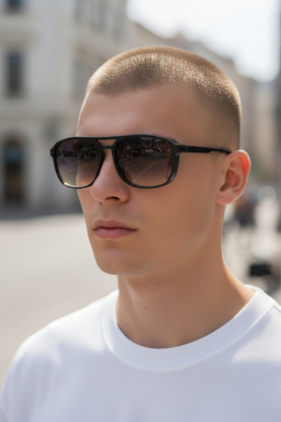 De Valentini Bridged Model Bone Men's Sunglasses