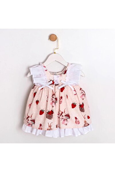 Momercy Kız Bebek Tavşan ve Çilek Baskılı Elbise