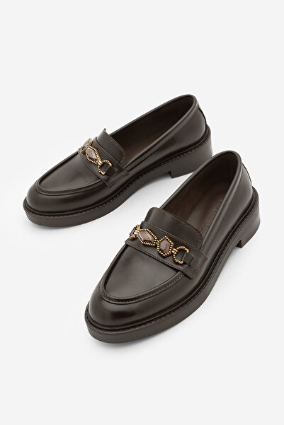 Marjin Women's Loafer Moccasin Buckle Stoned Classic Casual Shoes Egano Brown