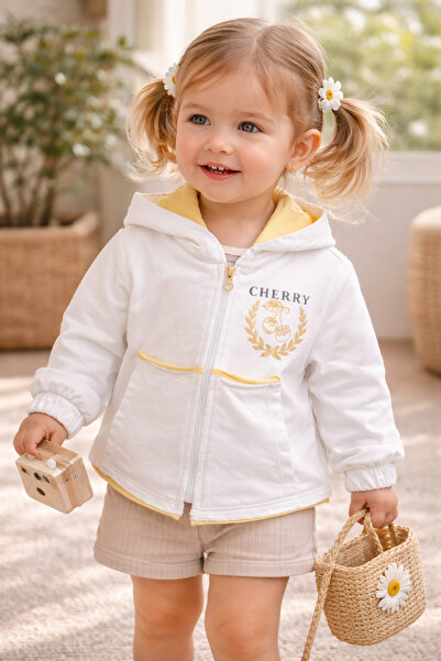 Uğur bebe Çikoby girl's hooded cardigan for babies & kids - seasonal ecru wit...