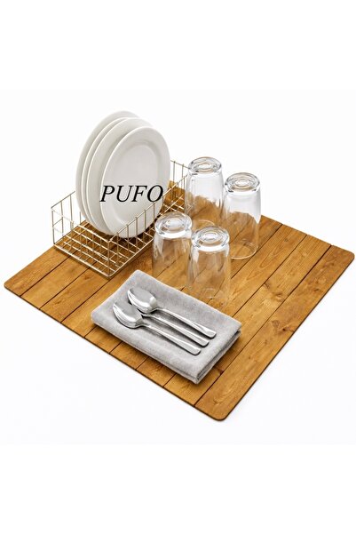 PUFO Dish drying mat- absorbent and non-slip support for plates and glasses, ...