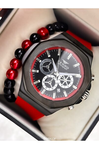 FERRO Sports Men's Wristwatch, Functions Active, Red Silicone Cord, in Stylis...