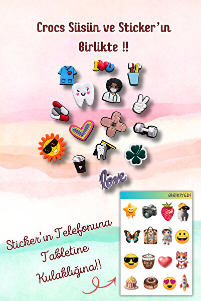 Crocs 15' Li Set Jibbitz Terlik Süsü Sağlıkçı Temalı Hemşire,Diş,Kalp