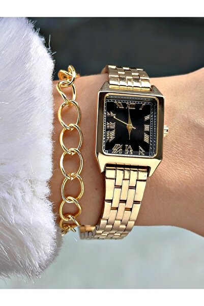 Tisaati ساعة يد نسائية من سلسلة بريميوم بتصميم مربع خاص ورقم روماني وسوار معد...