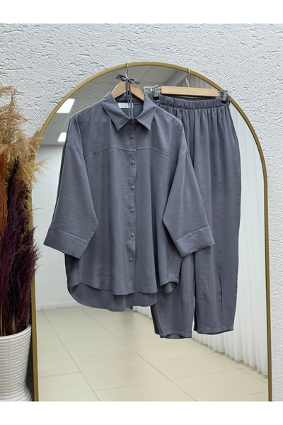 BENAHOLL Şüheda Front Robe and Trousers Set-As479 Gray