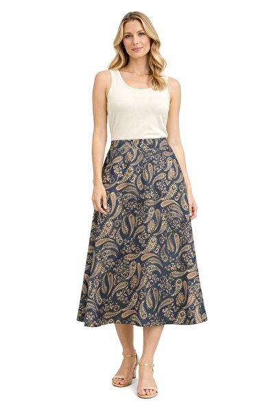 threeoff Fusta midi cu model șal vintage