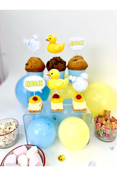 Flu Party Sevimli Ördekler Cupcake Süsü – Rubber Ducky Kürdanlı Topper
