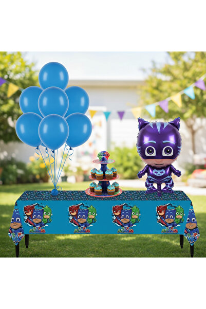 Umamiçe Pijamaskeli̇ler Party Set – 10 Blue Balloons + Foil Balloon (B) + Cak...