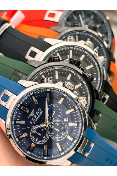 FERRO Sports Men's Wristwatch, Functions Active, Navy Blue Silicone Strap, in...