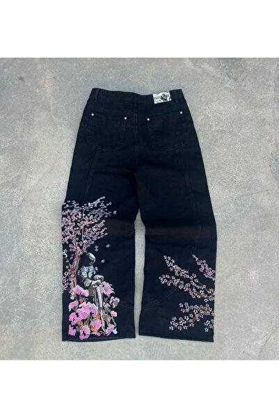Weekeep Sakura Flower Embroidered Unisex Jean Trousers