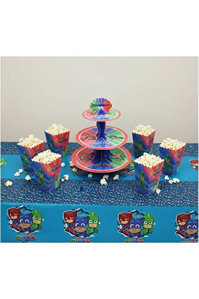 Umamiçe Pijamaskeli̇ler Party Set – 8-Piece Corn Box + Cake Stand + Tablecloth
