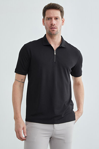 Fulla Moda تي شيرت بياقة بولو ونصف سحاب أمامي