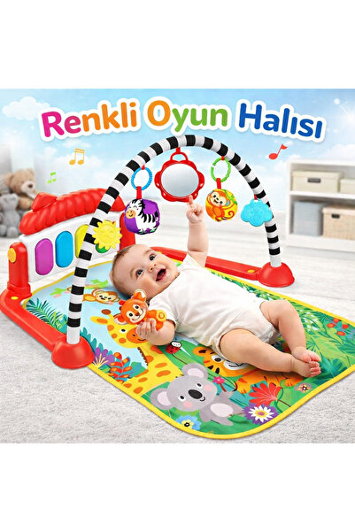 babydoor Safari Piyanolu Desenli Bebek Oyun Halısı 0+Ay Sevimli Hayvan Figürl...