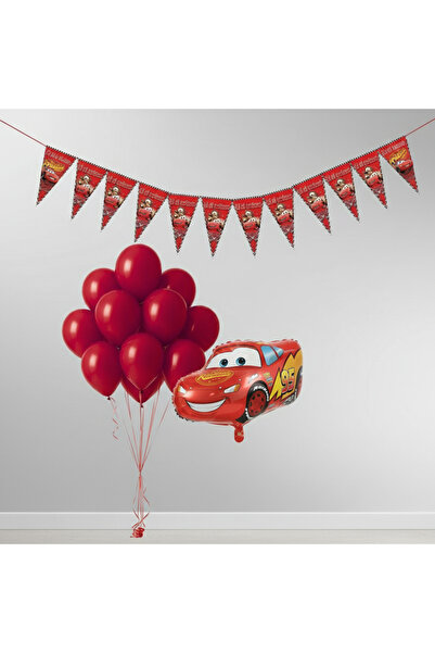 Umamiçe Cars Party Set – 10 Red Balloons + Streamer + Foil Balloon(B)