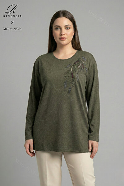 Ravencia Women's Colorful Leaf Patterned Stoned Lycra Slit Wool Viscose Mothe...