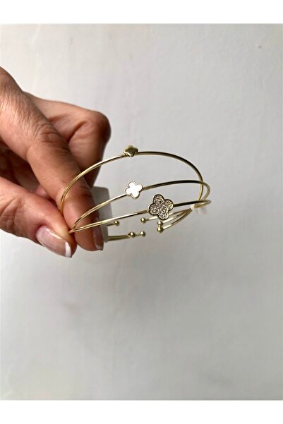 Gözde Tasarım Butik Women's Gold Color Elegant Triple Steel Bracelet