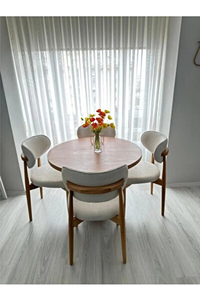 Has Grup Masa Sandalye Yuvarlak Ahşap Masa Takımı Bohem 4 Kişilik Mutfak Masa...