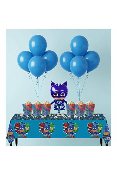 Umamiçe Pijamaskeli̇ler Party Set – 10 Blue Balloons + 8-Piece Corn Box + Foi...