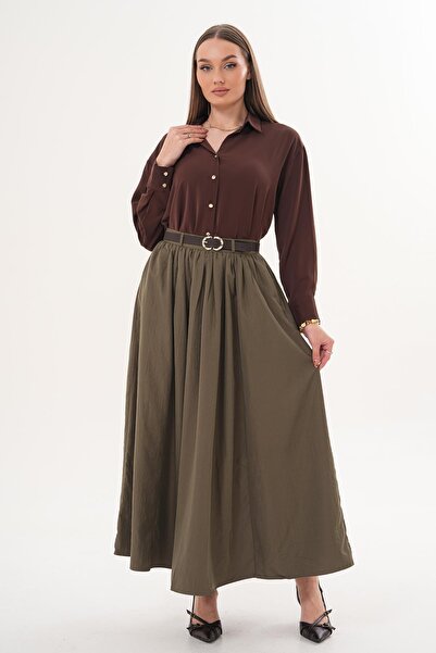 ŞİMAL Women's Belt Detailed Tencel Long Skirt 260338 -