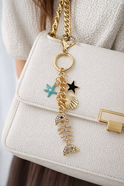 Modex Star Detail Stone Fishbone Bag Accessory Keychain