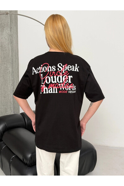 Cool & Sexy تي شيرت نسائي أسود كبير الحجم مطبوع من الخلف