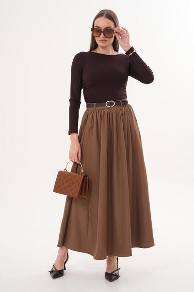 ŞİMAL Women's Belt Detailed Tencel Long Skirt 260338 -