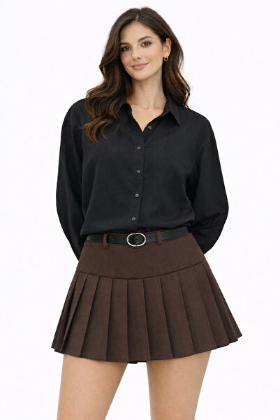 kikiriktekstil 10956 Fustă scurtă plisată cu curea pentru femei