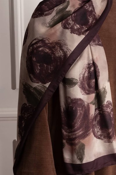 Lemaye Bulut Roses Patterned Soft Shawl - Brown