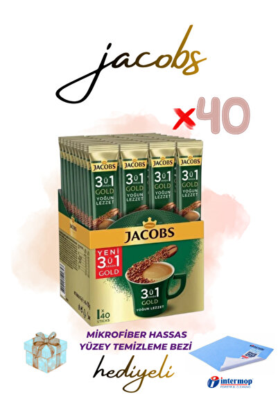 Jacobs 3'ü 1 Arada Gold Yoğun Lezzet Karışım Kahve 40'lı Kutu ve İntermop Has...