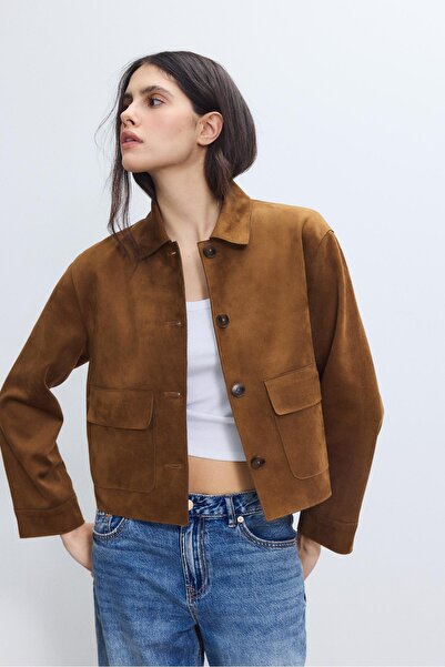 Stradivarius Faux suede jacket with pockets