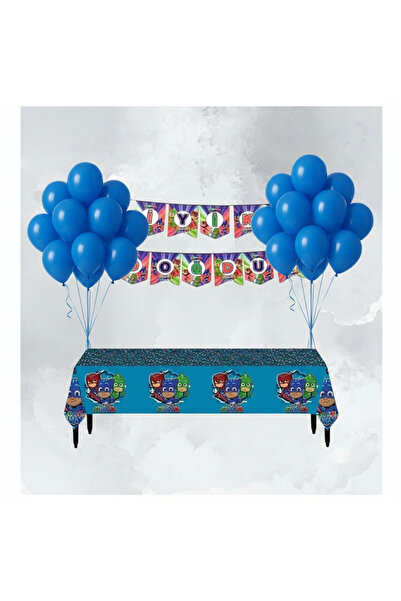Umamiçe Pijamaskeli̇ler Party Set – 10 Blue Balloons + Banner + Tablecloth