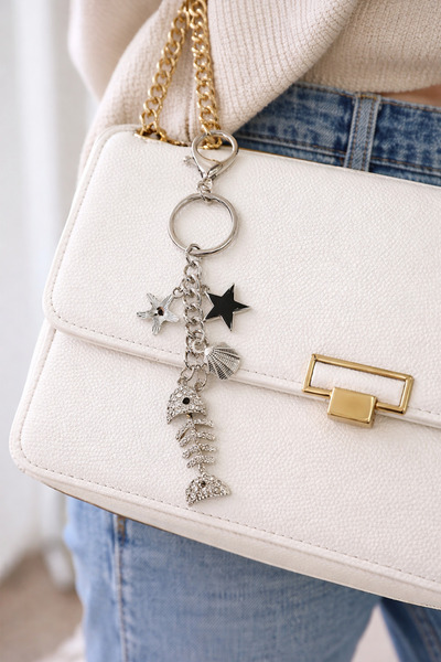 Modex Star Detail Stone Fishbone Bag Accessory Keychain