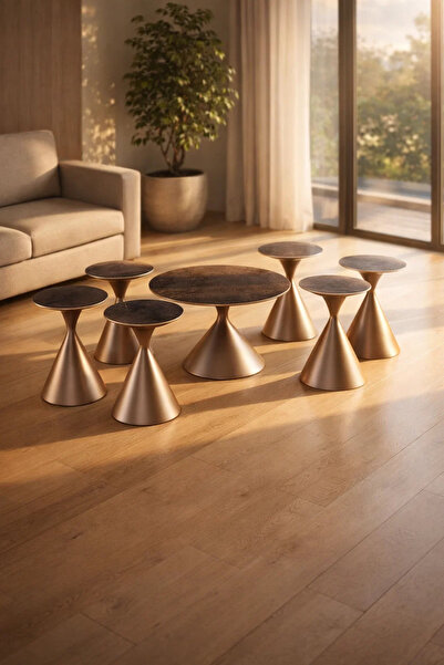 MARIA HOMES Modern 7-Piece Center Table Set Ceramic Top 1 Large Coffee Table ...