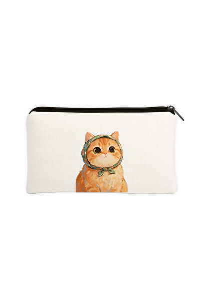 Hayali Şeyler Bandana Cat Patterned Pen Holder & Makeup Bag – Multi-Purpose O...
