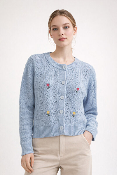 Vaniza Floral Patterned Openwork Cardigan