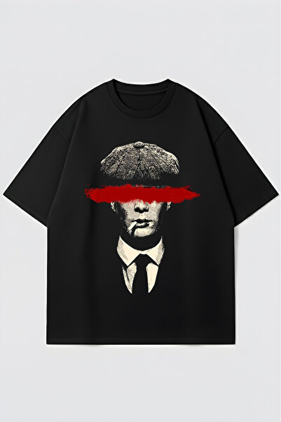 Agolady Black Oversize Unisex Peaky Blinders Themed Graphic Printed T-Shirt
