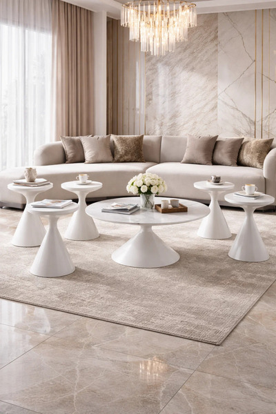 MARIA HOMES Elegant 7-Piece Round Center Table Set with 6 Nesting Side Tables...