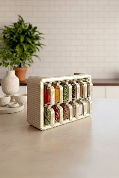 Kitchen Life 12-Piece Spice Set with Stand, Handles, Self-Adhesive Lids, and ...