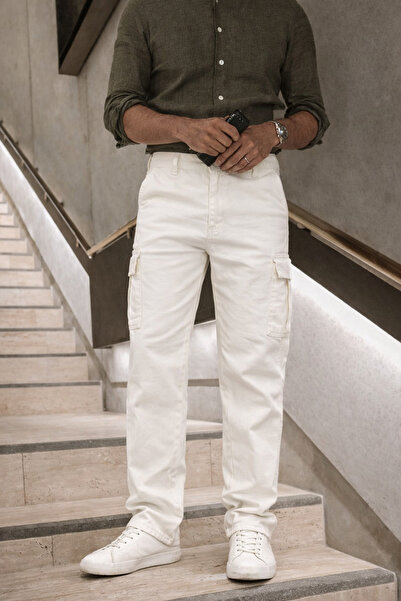 comstar Men's High Waist Wide Leg White Cargo Baggy Pants