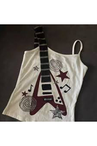 İsra Ayyıldız Moonstar Collection Beyaz Guitar Askılı Y2K Askılı Crop