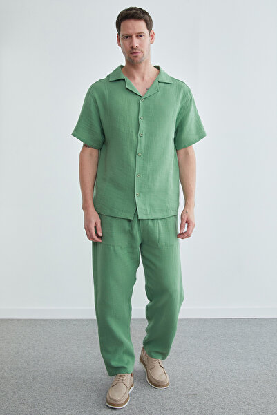 Fulla Moda بنطال من قماش الموسلين بخصر مطاطي