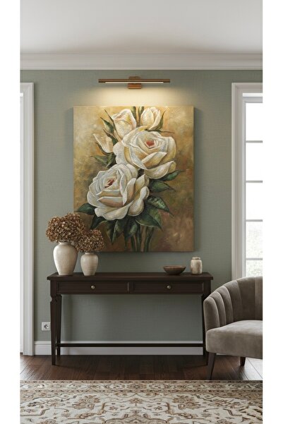 PINALE ART Beyaz Güller Tamamı El Yapımı Duvar Dekorasyon Yağlıboya Tablo 50x...